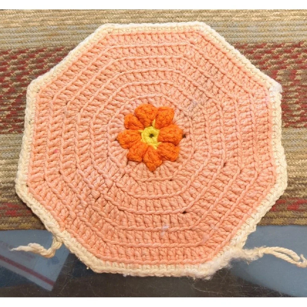 Vintage Crochet Tabletop Colorful Counter Doile Trivet Handmade By Granny